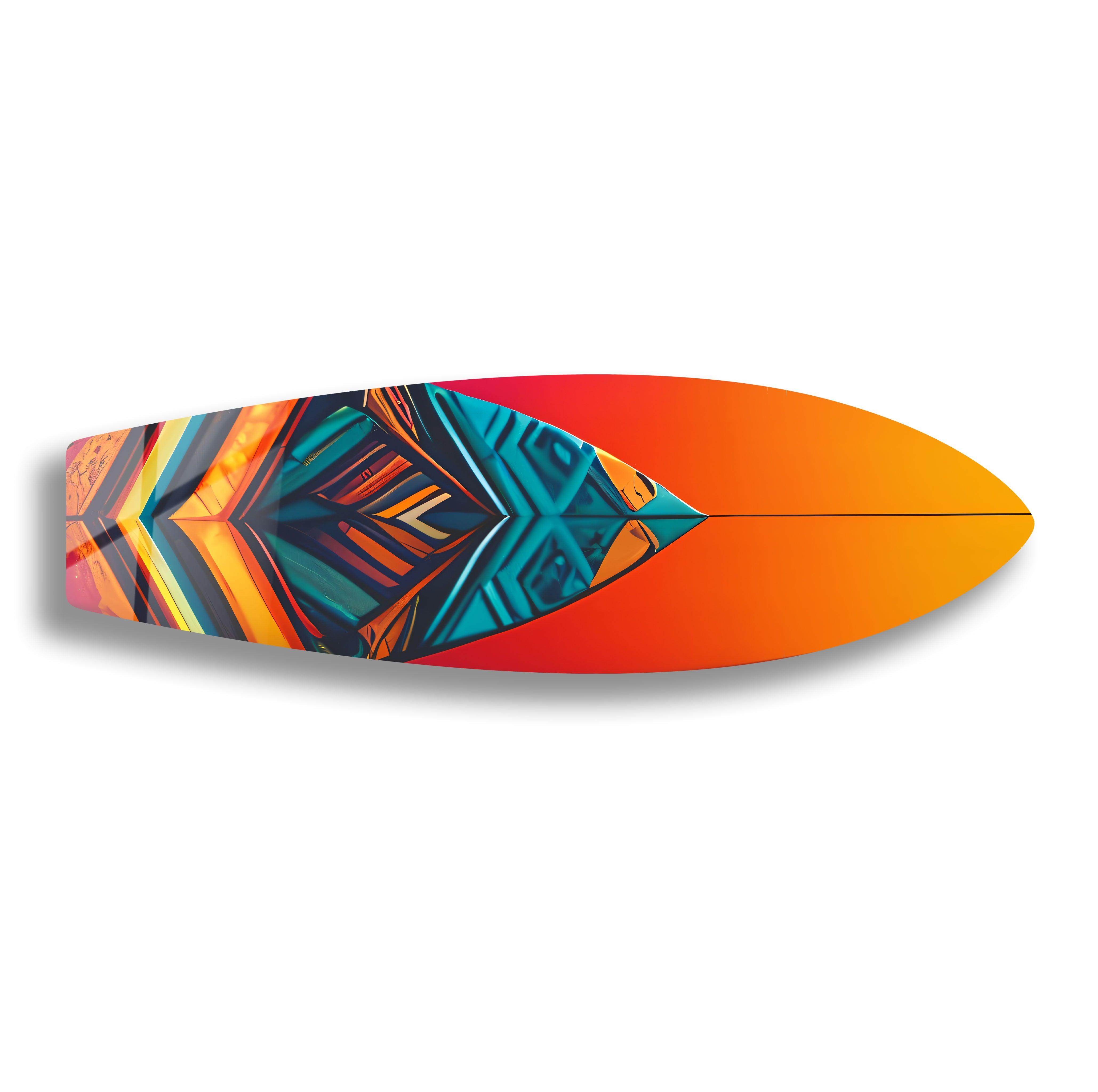 Blue Orange Details Surfboard Wall Art - Coastal Beach Decor for Living Room, Bedroom & Office - Perfect Surfing Theme Home Décor