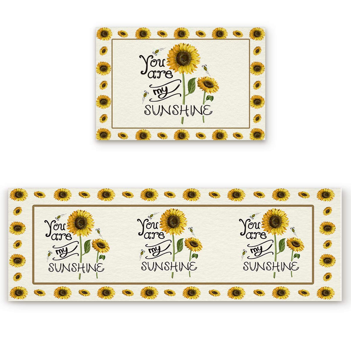 Anti-Fatigue Kitchen Floor Mats 2-Pack - Non-Slip Waterproof for Standing Comfort | Sunflower Design