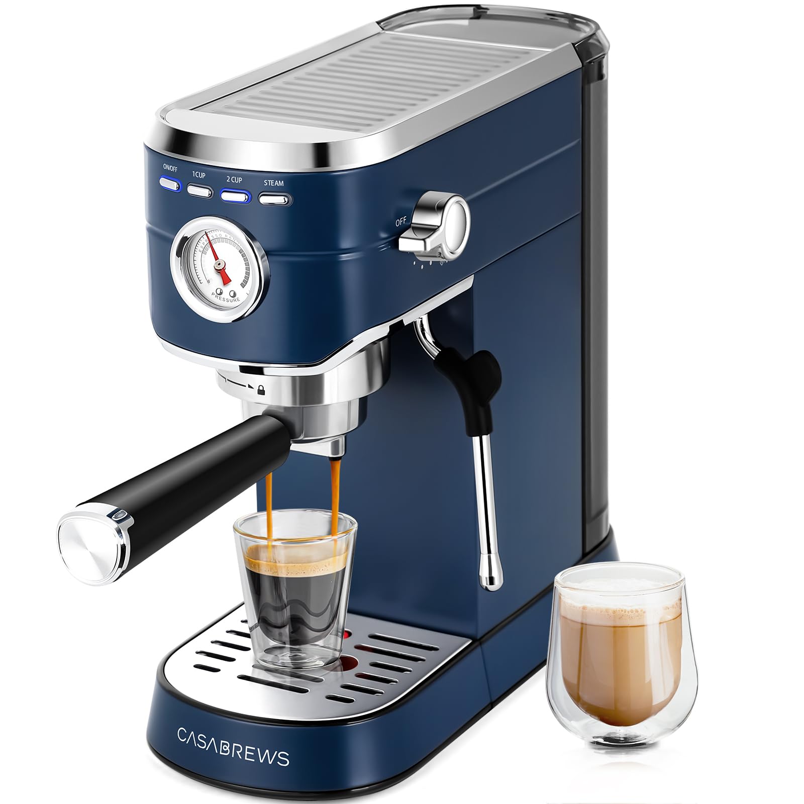 CASABREWS 20 Bar Professional Espresso Machine with Milk Frother - 34oz Removable Water Tank, Compact Coffee Maker for Home & Office - Perfect for Lattes, Cappuccinos & Espresso Drinks (Sapphire Blue)