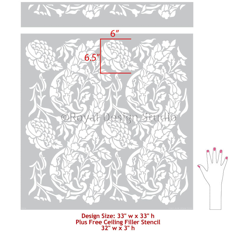 Premium Saxony Damask Wall Stencil Kit - Reusable DIY Painting Template for Home Decor, Accent Walls & Furniture | Perfect for Bedrooms, Living Rooms & Craft Projects