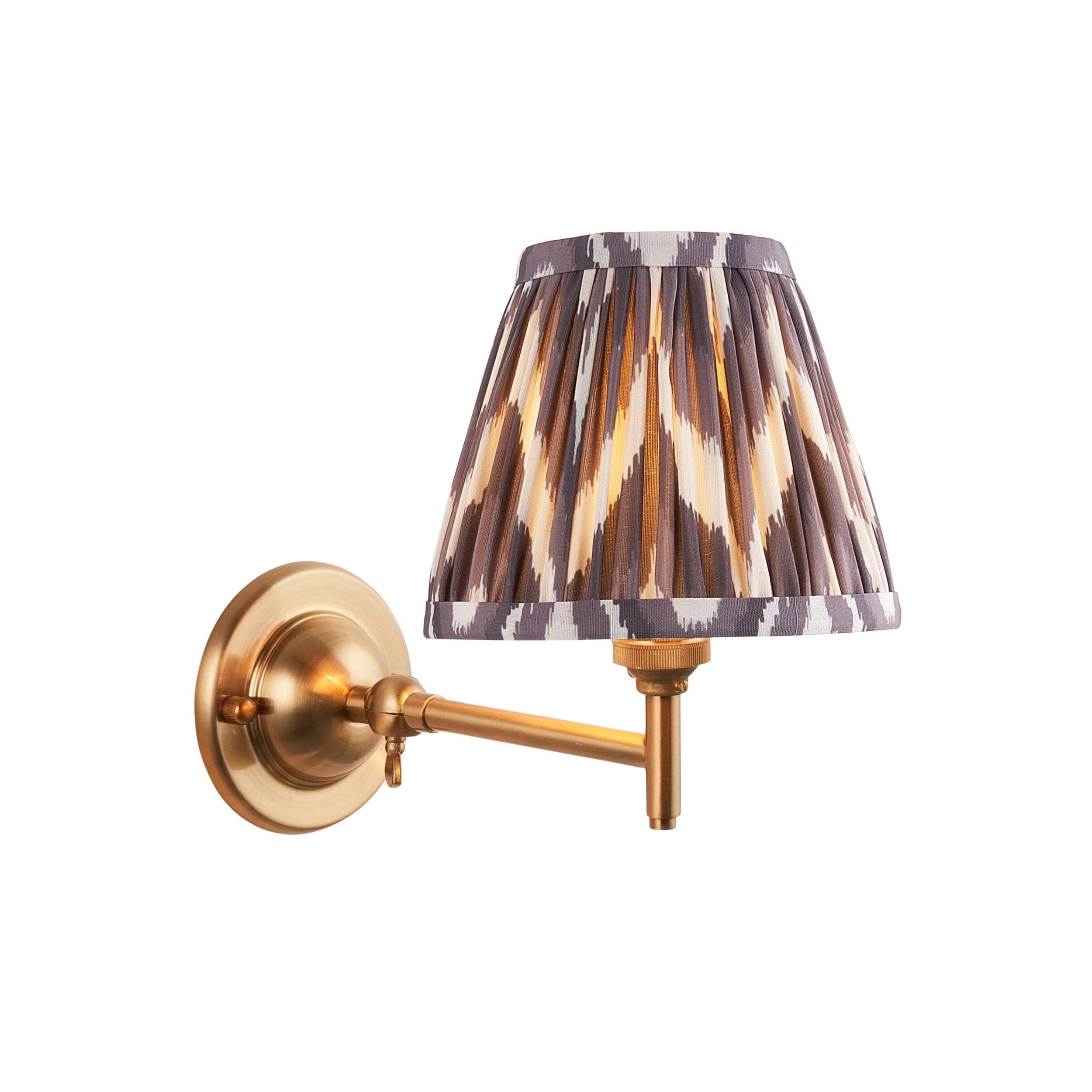 Vintage Dome Fold Brass Wall Light with 16cm Pearl Grey Shade - Fold & Zigzag Design for Bedroom, Hallway, or Living Room Lighting