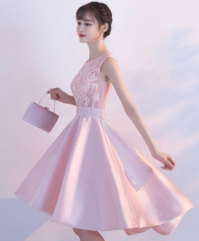 Elegant Pink Lace Short Prom Dress with High-Low Hem - Perfect for Evening Parties, Homecoming & Special Occasions
