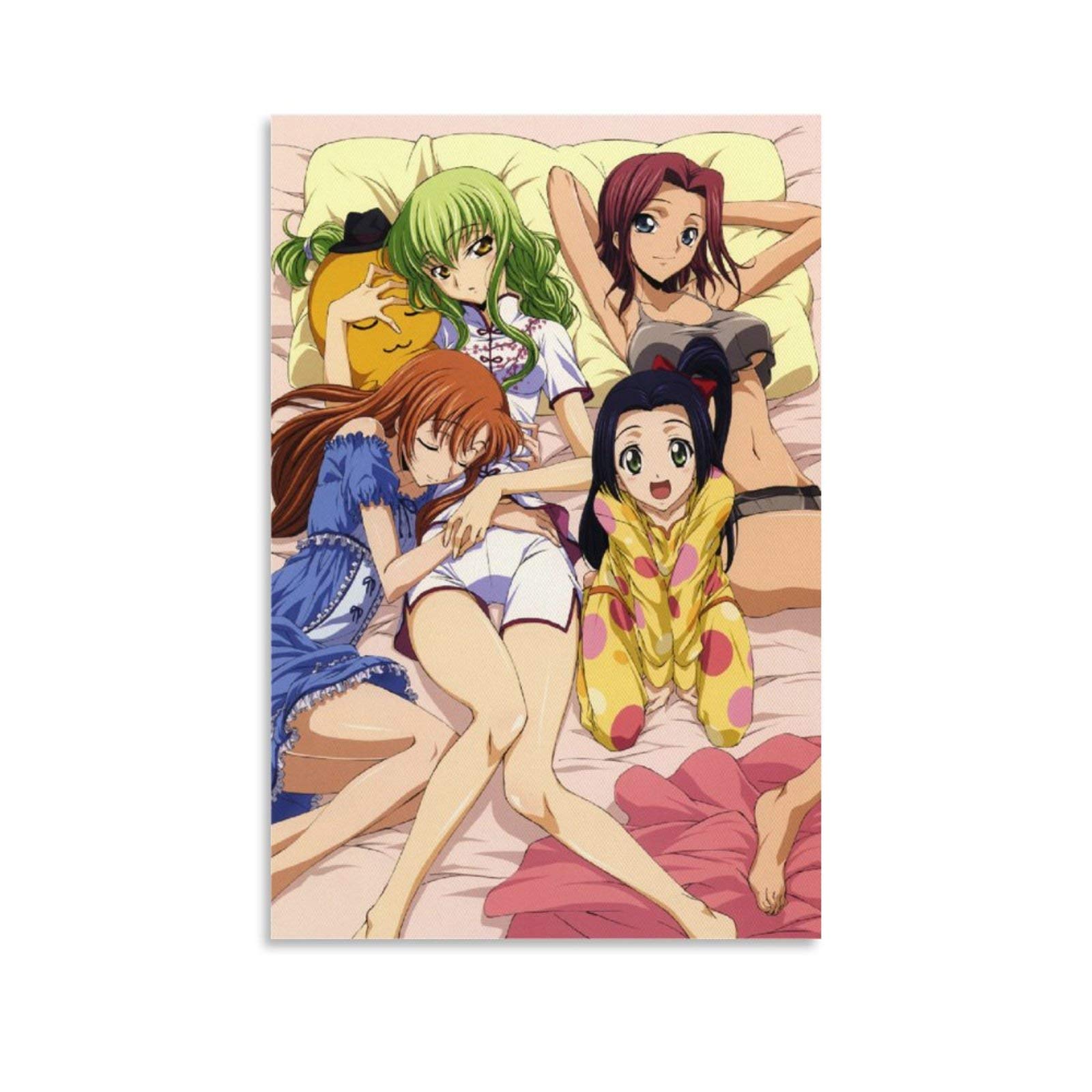 Code Geass Lelouch of The Rebellion Anime Poster Set - C.C., Kallen, Shirley & Kaguya Canvas Wall Art (12x18inch/30x45cm) for Living Room, Bedroom & Anime Themed Decor - Perfect Gift for Anime Fans & Home Decoration