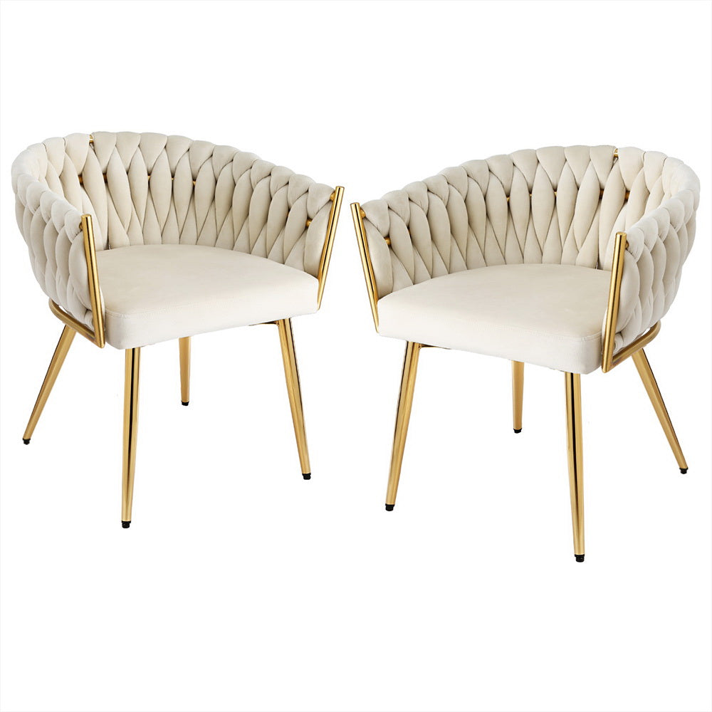 2 Pack Velvet Dining Chairs - Artiss Beige Upholstered Armchairs for Living Room, Bedroom, and Dining Area | Modern Comfortable Seating for Home Decor