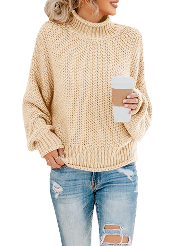 Ybenlow Women's Turtleneck Sweater - Batwing Long Sleeve Casual Loose Oversized Chunky Knit Pullover Jumper Top for Fall Winter Fashion, Office Wear & Cozy Outfits