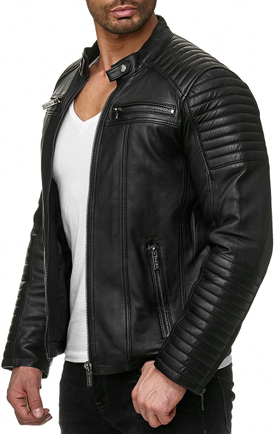 Men's Faux Leather Jacket - Black PU Biker Jacket for Men - Stylish Synthetic Leather Motorcycle Jacket - Perfect for Casual Wear, Riding & Night Out