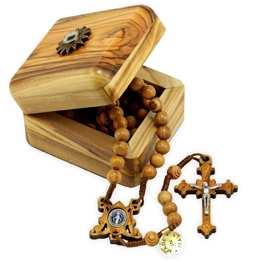 Handmade Olive Wood Rosary with Relic Wooden Box - Catholic Prayer Beads for Meditation, Gifts & Religious Devotion - Perfect for Church, Home Altar & Spiritual Practices