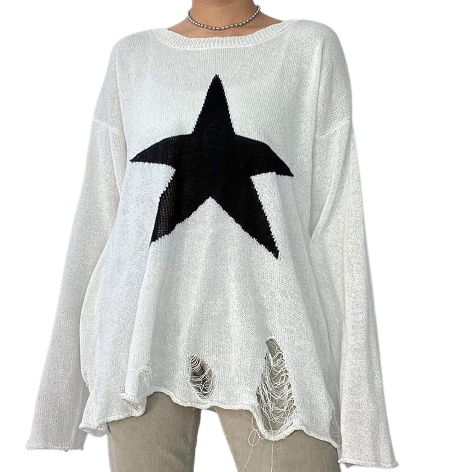 Gothic Women's Sweater - Oversized Punk Goth Black Knit Top with Ripped Holes & Hollow Out Design | Casual Grunge Style for Halloween, Concerts & Alternative Fashion