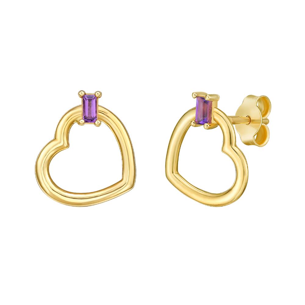 14K Gold Baguette Gemstone Heart Earrings for Women - Elegant Dainty Jewelry Gift for Valentine's Day, Anniversary & Special Occasions