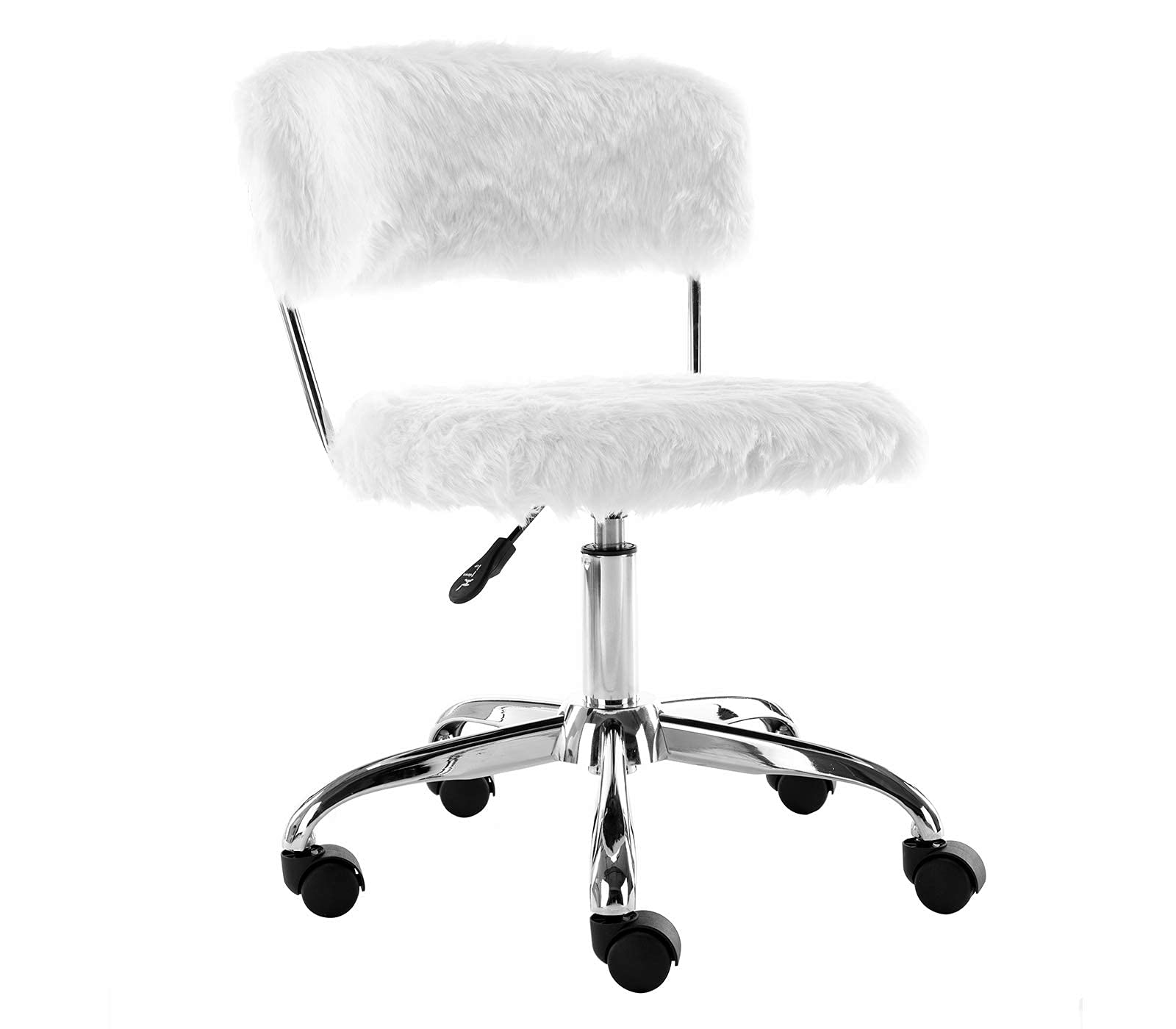 Fluffy Faux Fur Swivel Office Chair - Soft DM Furniture Task Chair for Women, Girls & Kids - Ergonomic Home Desk Chair for Living Room, Bedroom & Vanity - White - Perfect for Work, Study & Relaxation