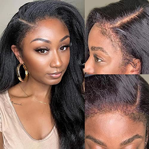 Kinky Straight HD Lace Front Wig 13x4 - 100% Human Hair with Pre-Plucked Hairline & Baby Hair - Natural 4C Edges for Black Women (14 Inch, 180 Density) - Perfect for Daily Wear, Special Occasions & Protective Styling