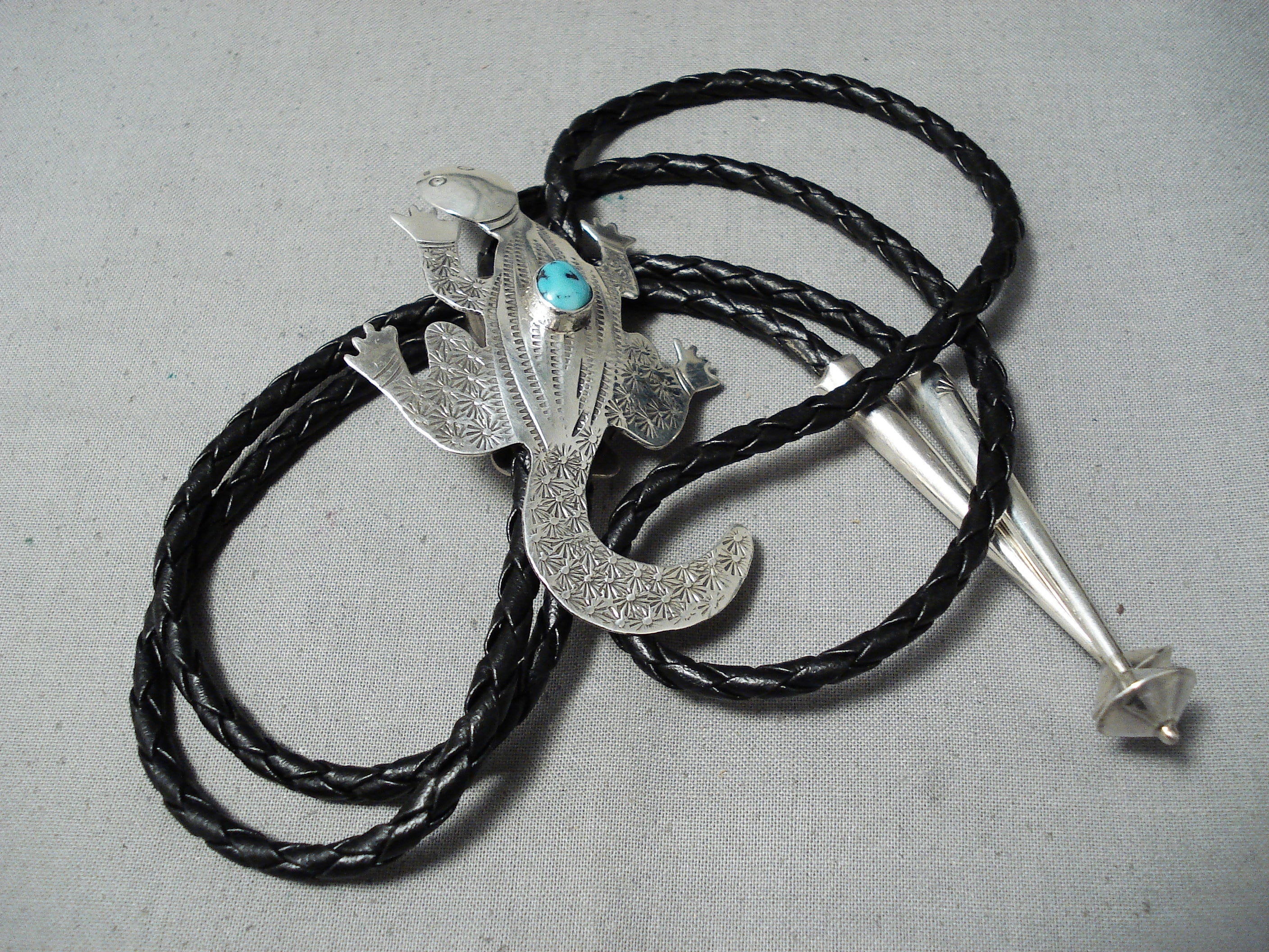 Authentic Navajo Turquoise Sterling Silver Gecko Bolo Tie - Handmade Native American Jewelry for Men - Perfect for Western Wear, Cowboy Outfits & Southwestern Fashion