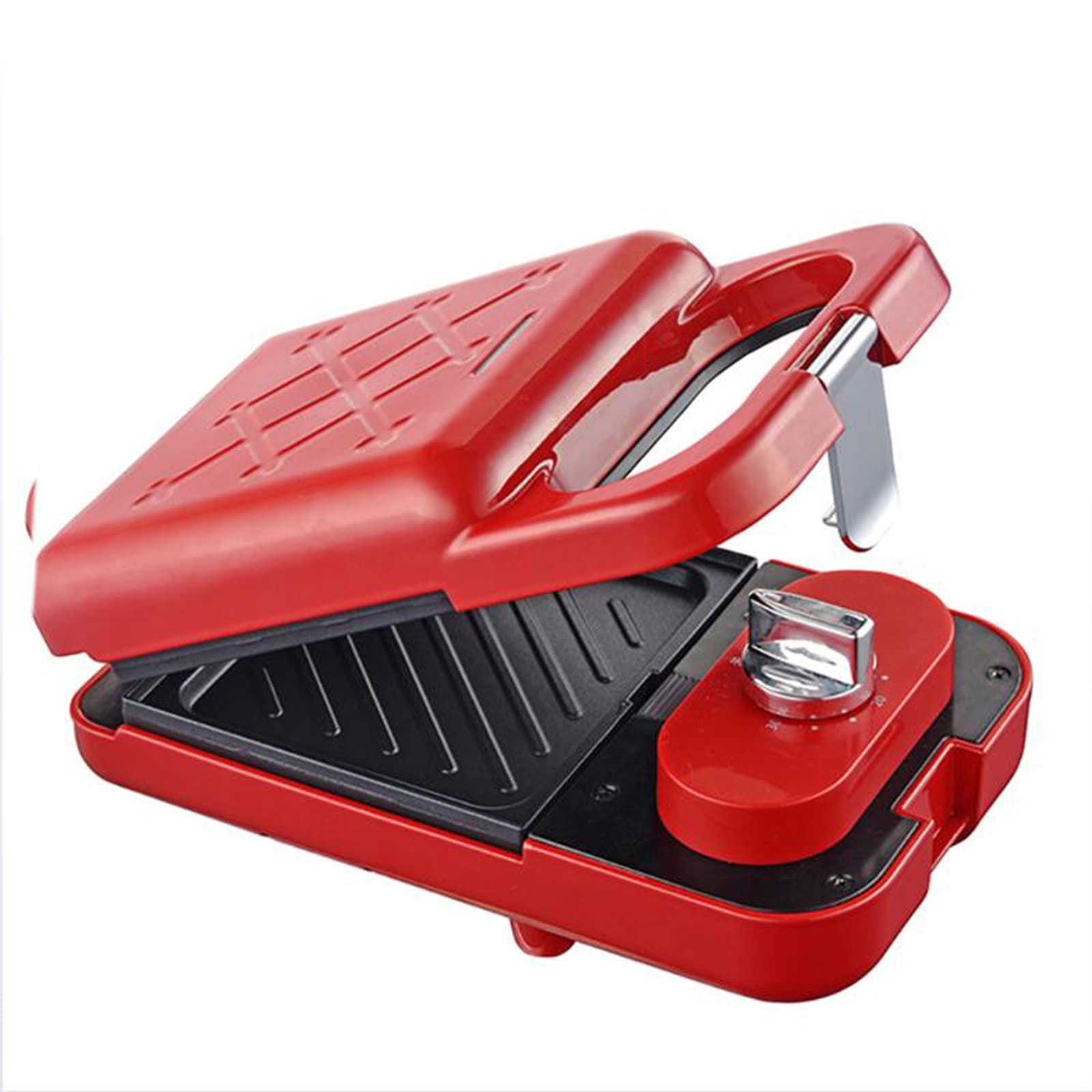 SETSCZY 5-in-1 Sandwich Toaster with Timing Function - Non-Stick Removable Plates for Waffles, Panini & Toasties - Perfect Breakfast Maker for Quick Meals & Snacks - Ideal for Home, Office or Camping Use (Red)