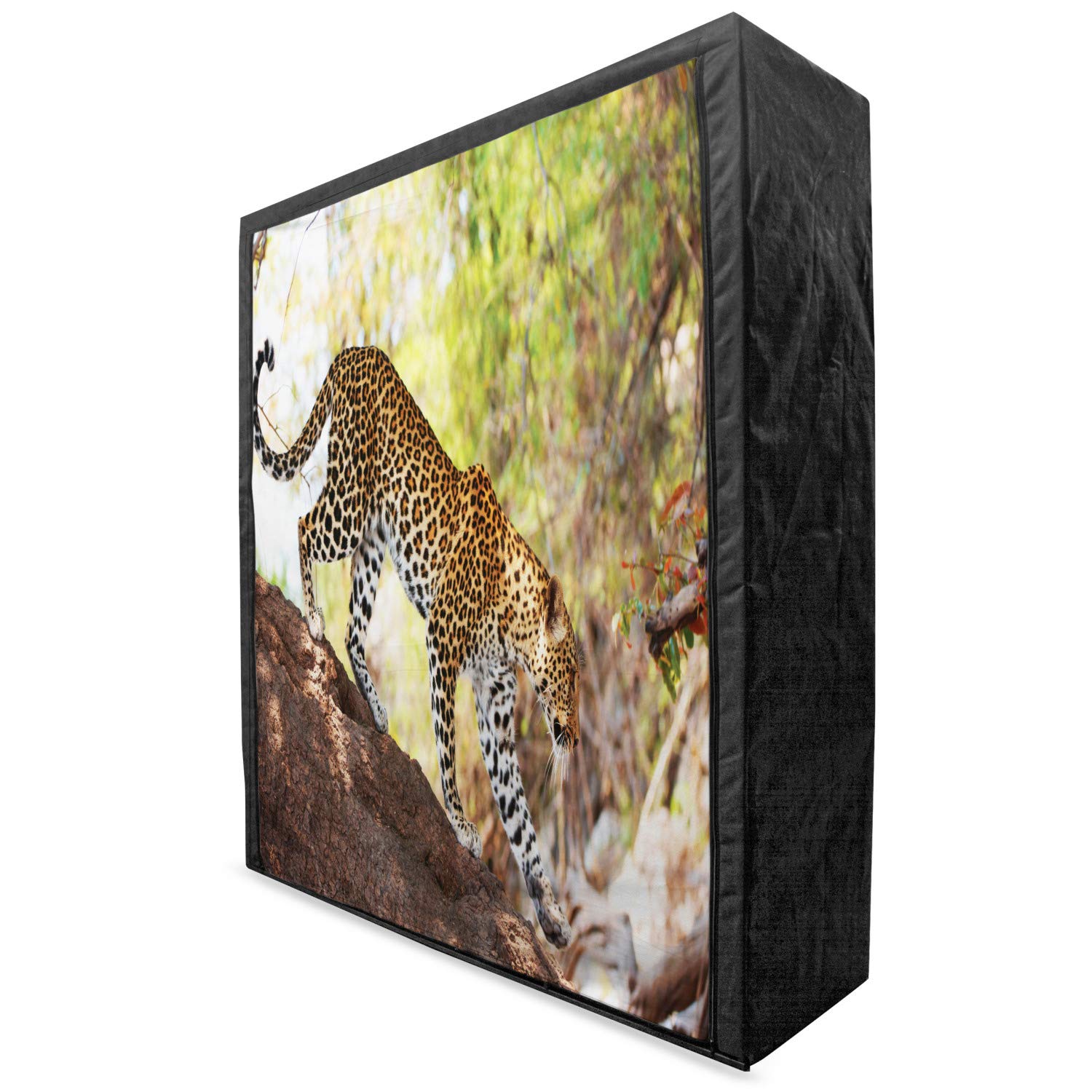 Ambesonne Portable Fabric Wardrobe with Shelves - Leopard Print Animal Design, 59