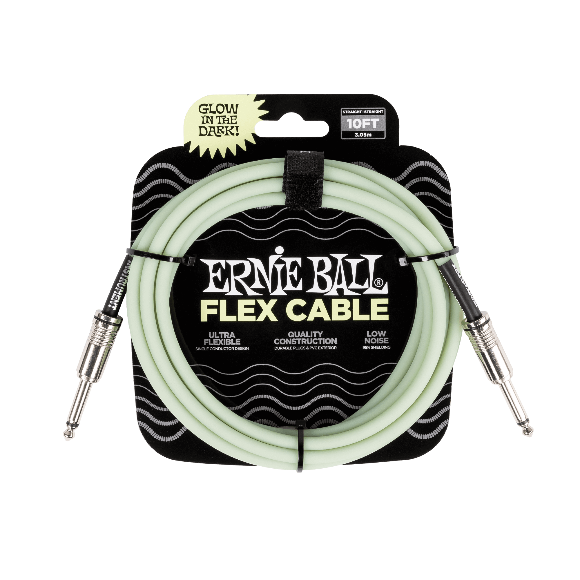 Ernie Ball 10ft Glow in Dark Instrument Cable - Straight to Straight Connector for Guitar, Bass & Audio Equipment | Perfect for Live Performances & Studio Recording