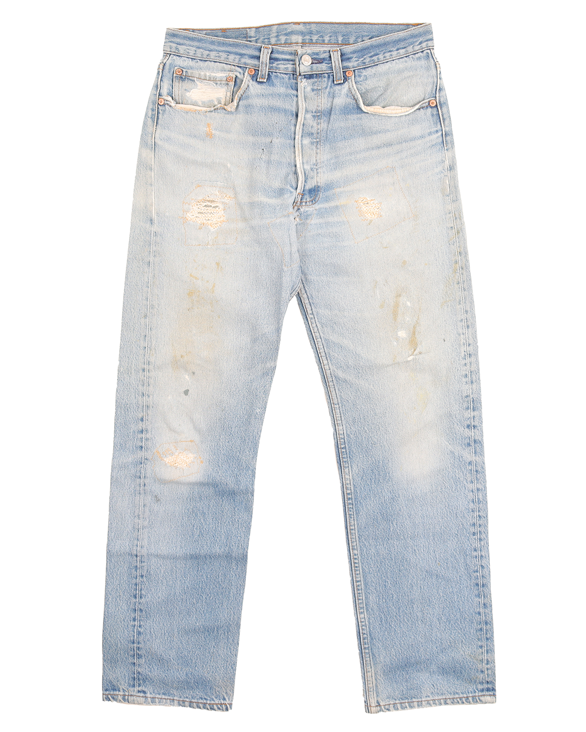 Vintage 1990s Levi's 501 Original Fit Repair Denim Jeans - Classic Distressed Blue Jeans for Men | Retro 90s Style, Authentic Repair Details | Perfect for Casual Wear, Vintage Collections & Street Fashion