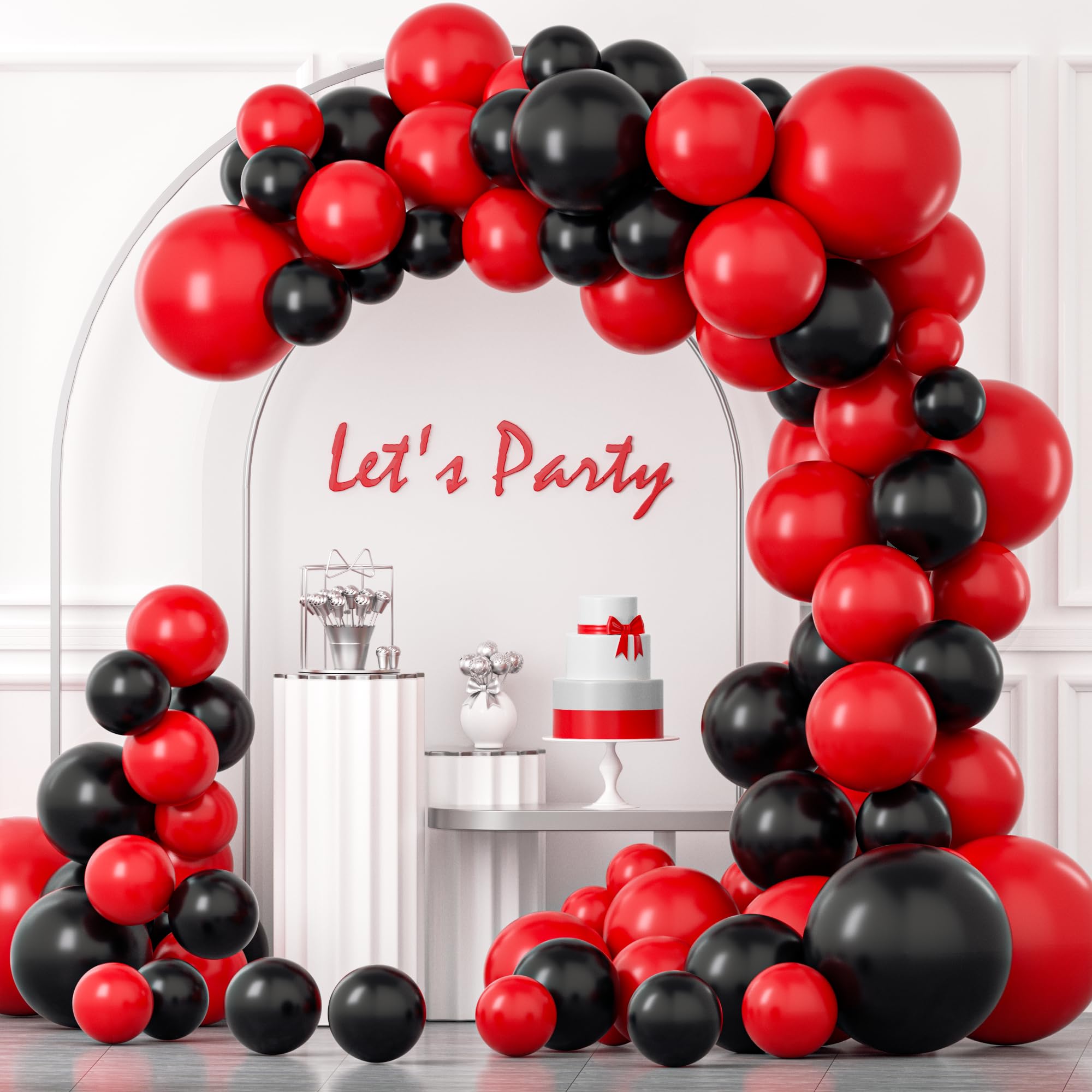 YAOWKY 115pcs Red & Black Balloons Garland Arch Kit - Latex Party Balloon Decor for Graduation, Baby Shower, Birthday, Wedding, BBQ, Casino Night, Prom & New Year's Eve Celebrations - Perfect for Indoor/Outdoor Party Decorations & Photo Backdrops