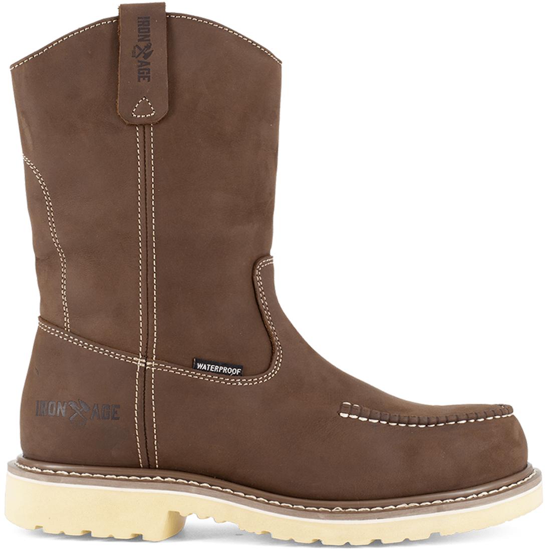 Men's 11 Inch Waterproof Composite Toe Work Boots - Slip Resistant Pull On Moc Toe for Construction & Outdoor Jobs - Brown Safety Shoes for Heavy Duty Work