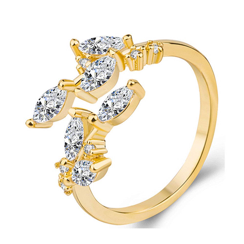 Tafeily Adjustable Open Leaf Ring with CZ Stones in Rose Gold for Women & Girls – Perfect for Everyday Wear, Parties & Gifts