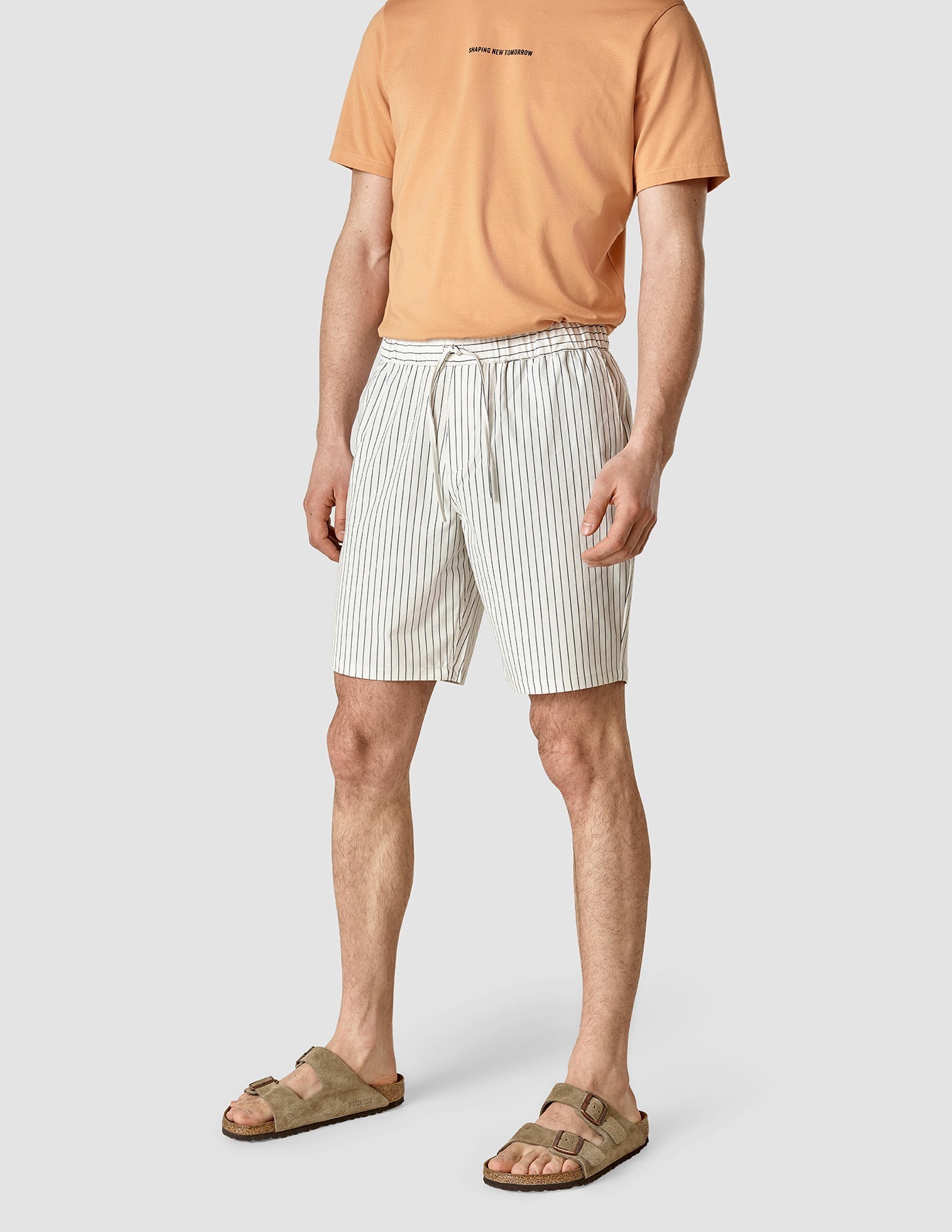 Tech Linen Elastic Waist Shorts for Men - Navy Blue Pinstripe Design - Comfortable Casual Wear for Summer, Travel & Lounge