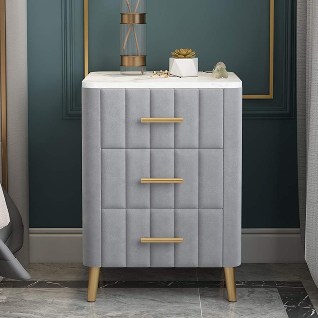 Modern Nightstand with 3 Drawers & Marble Top - Sturdy Metal Legs, Easy to Clean & Organize - Safe Rounded Corners - Perfect for Bedroom, Guest Room or Dorm Storage