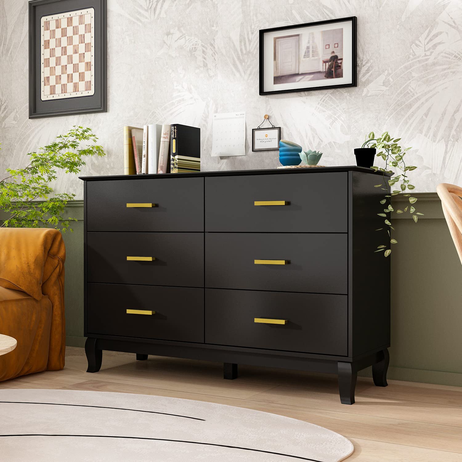 AIEGLE 6-Drawer Wooden Dresser with Sturdy Wood Legs - 47.2