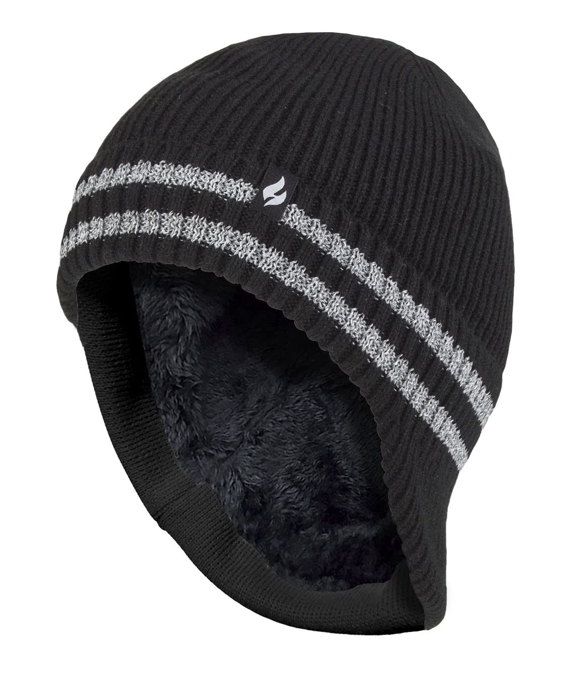 HEAT HOLDERS Men's Warmest Thermal Earflap Beanie Hat with Reflective Stripe - Winter Skiing, Snowboarding & Outdoor Activities Cold Weather Gear