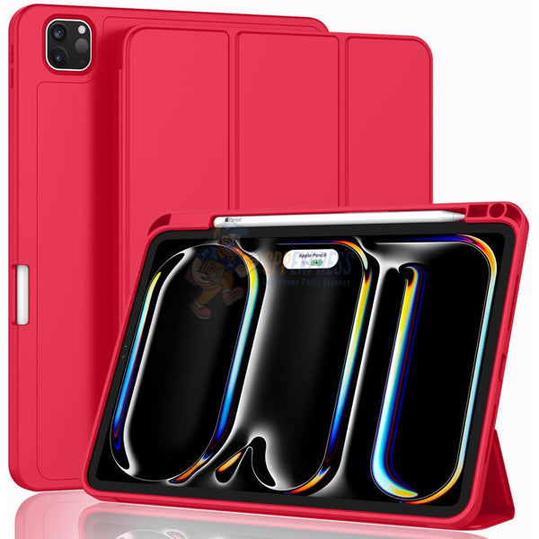 2024 iPad Pro 11 Inch Protective Silicone Case with Apple Pencil Holder - Shockproof & Scratch-Resistant Cover for Work, Study & Travel - Red