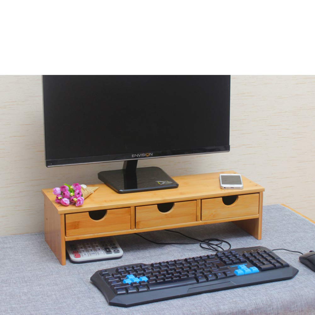 QTQHOME Wooden Monitor Stand Riser - 54x19x14cm (21x7x6 Inches) Multifunctional Desktop Organizer for Computer, TV, Printer - Perfect for Home Office & Workspace Organization
