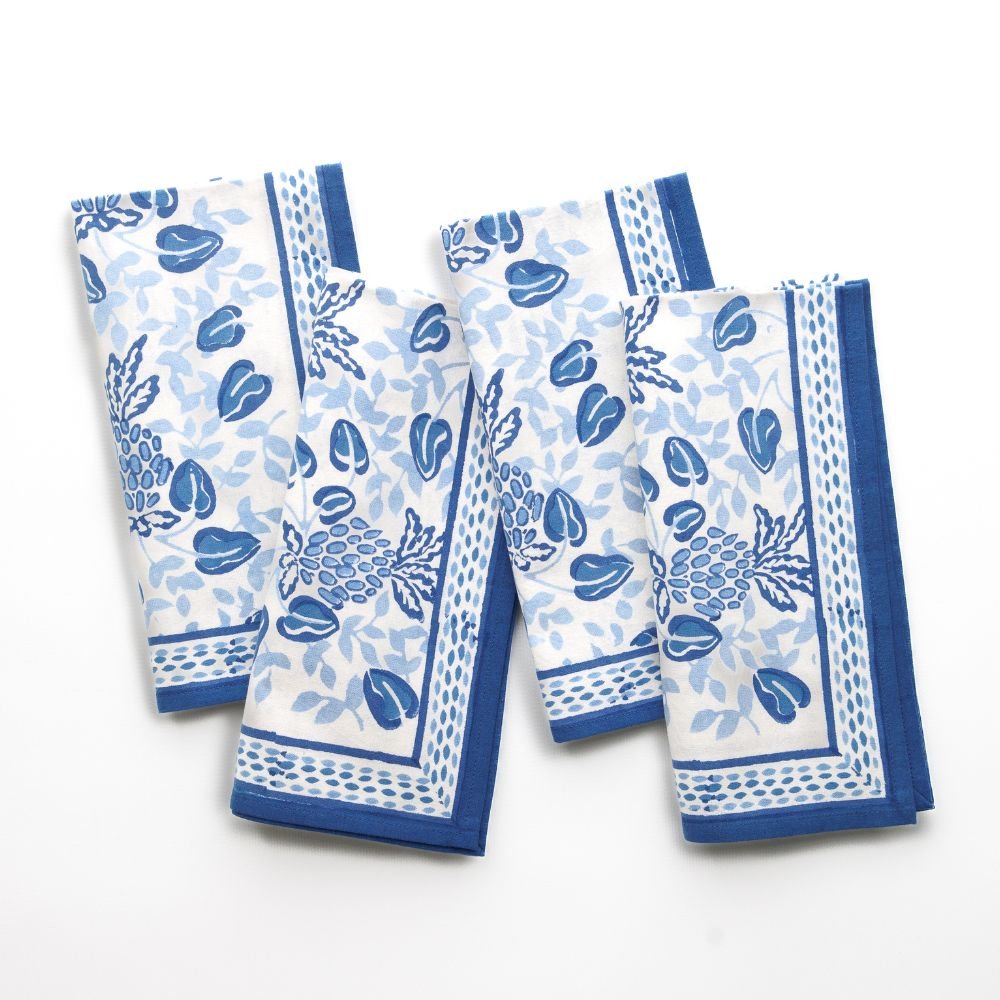 Pineapple Party Blue & White Paper Napkins | Set of 4 Dinner Napkins for Summer BBQ, Beach Party & Tropical Themed Events