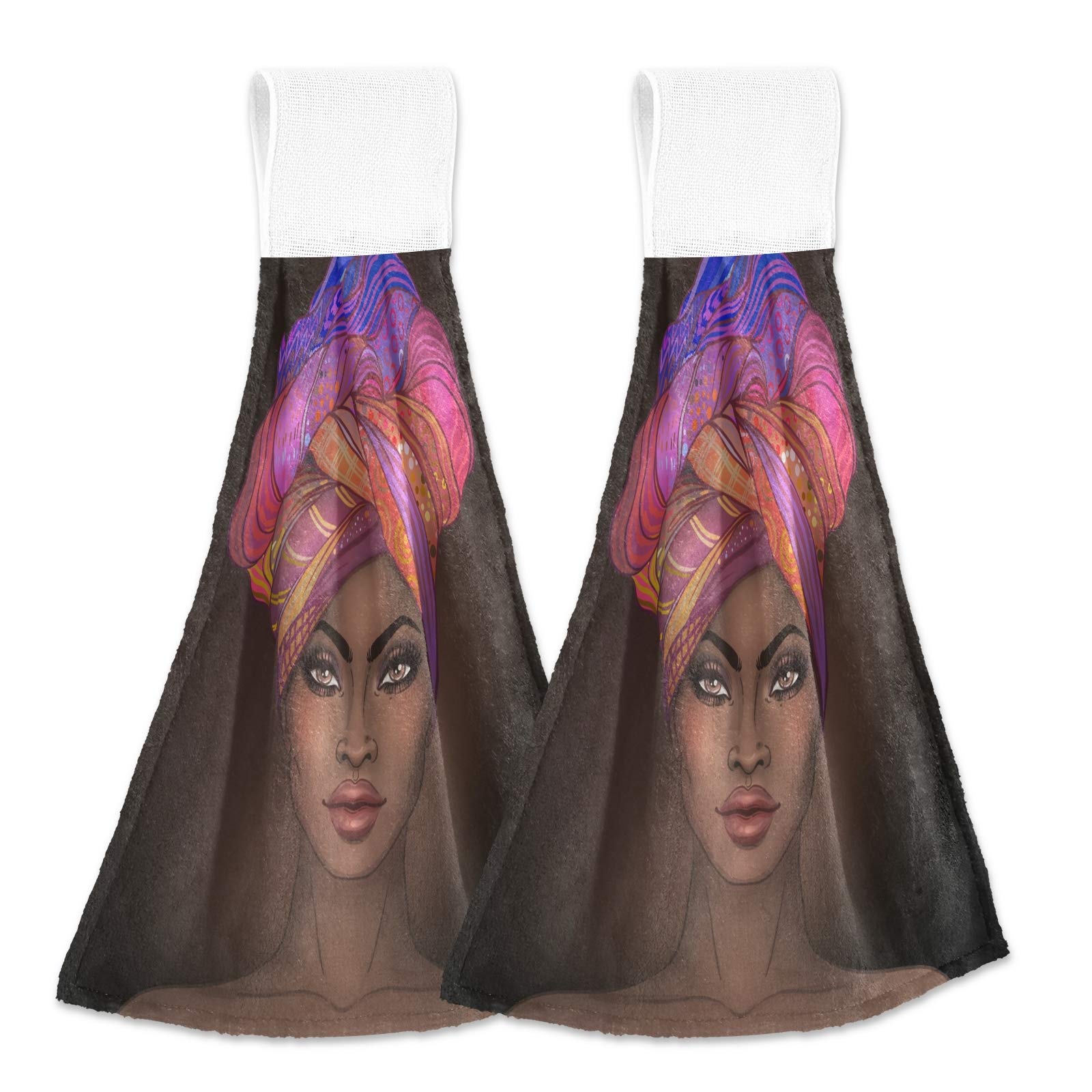 Premium 2-Pack African American Girl Printed Kitchen Towels - Super Absorbent, Hanging & Hand Towels for Cooking, Cleaning & Decor - Perfect for Home, Kitchen & Gifts