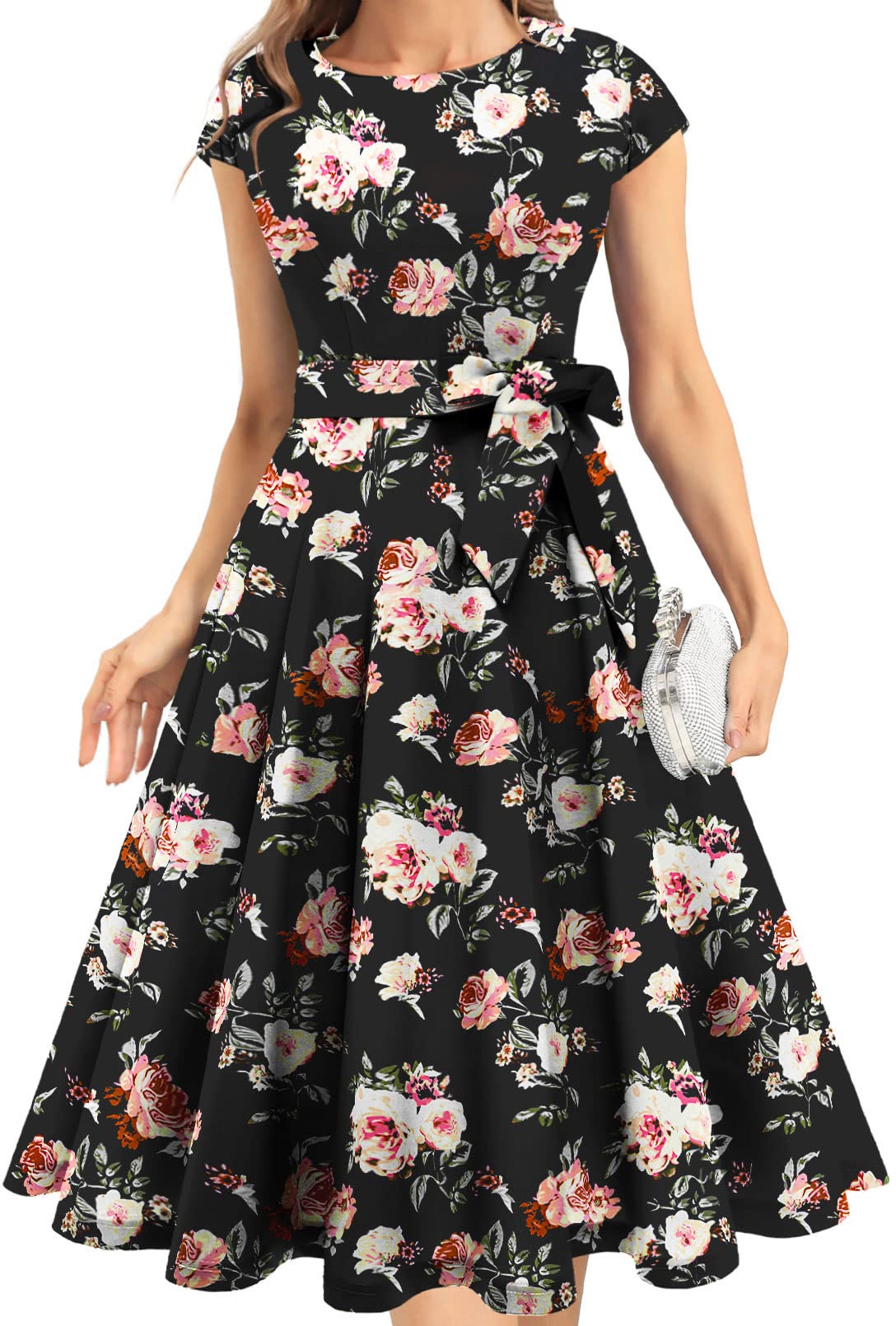 Elegant Women's Cocktail Dresses 2022 - Vintage A-Line Swing Dress with Round Neck for Wedding Guest, Fall Party & Casual Tea Party Occasions | Perfect for Bridal Showers, Date Nights & Special Events