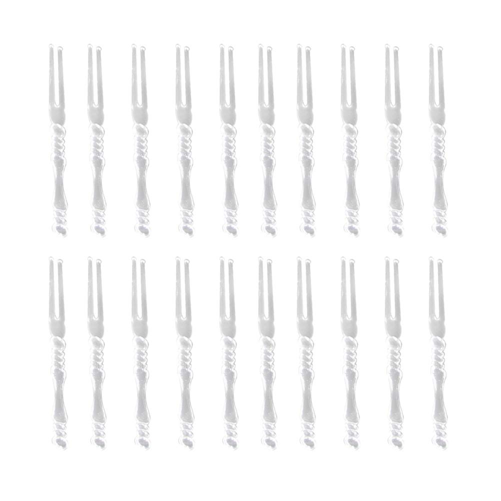 Cabilock 400pcs Disposable Plastic Mini Fruit Forks - 2 Prong Cake Picks for Salad Bar, Party, Wedding, Picnic & Dessert Serving