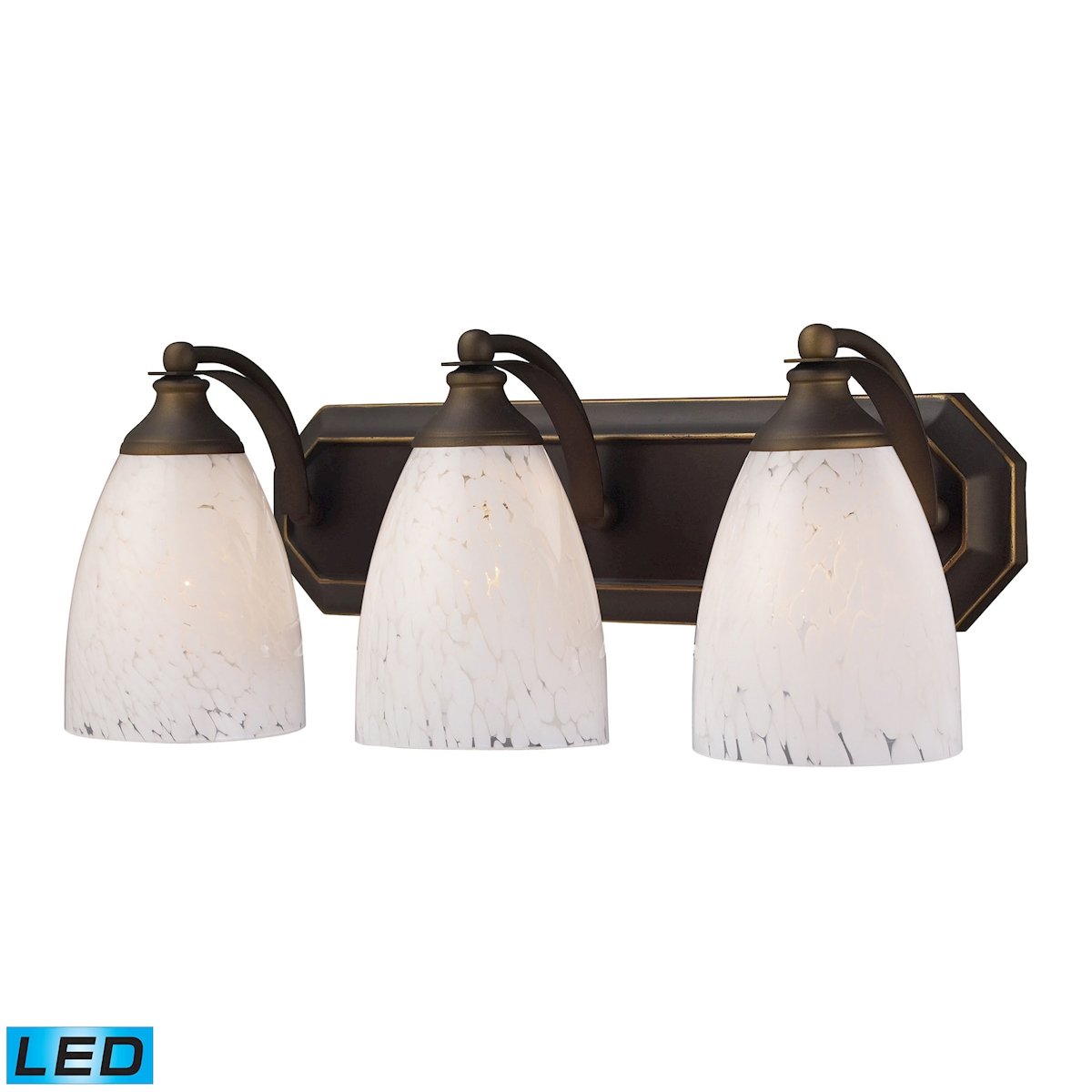 Aged Bronze Mix-N-Match Vanity 3-Light Wall Lamp with Snow White Glass & LED Bulbs Included - Perfect for Bathroom, Bedroom, and Hallway Lighting