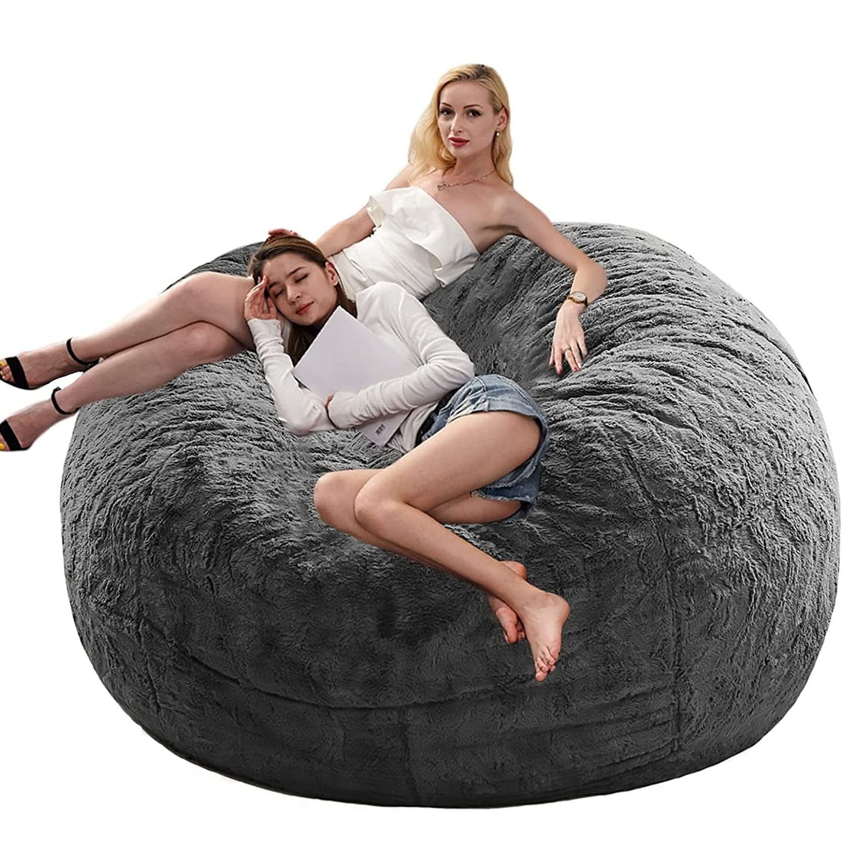 6ft Dark Grey Giant Bean Bag Chair Cover for Adults - Soft Microfiber Bean Bag Bed Replacement (No Filler Included) | Perfect for Living Room, Bedroom & Dorm Relaxation