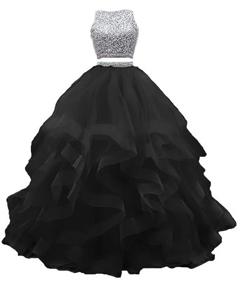 Zhengquan Women's Elegant Two-Piece Tulle A-Line Prom Dress with Beaded Details - Perfect for Quinceañera, Homecoming, and Formal Evening Events