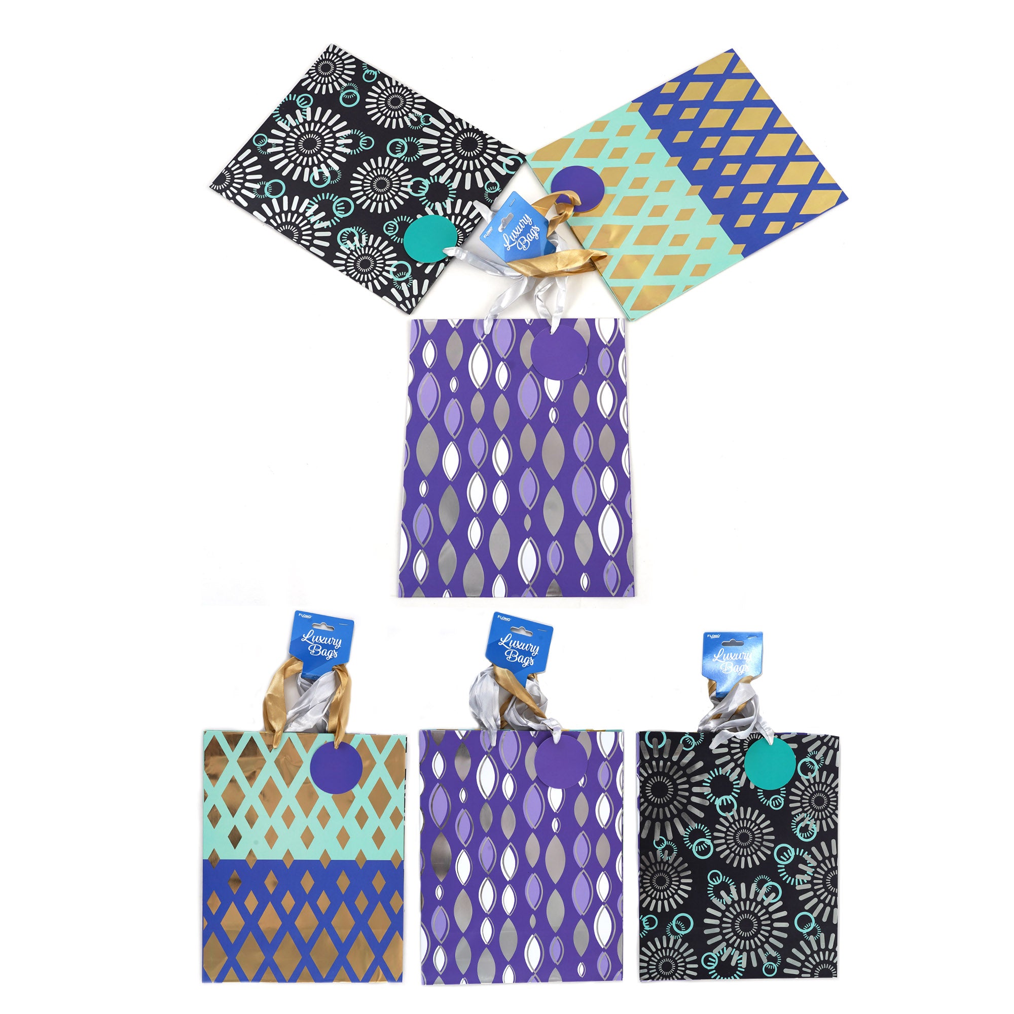 3-Pack Large Geometric Print Surprise Hot Stamp Bags - 4 Unique Designs for Parties, Gifts & Travel Accessories