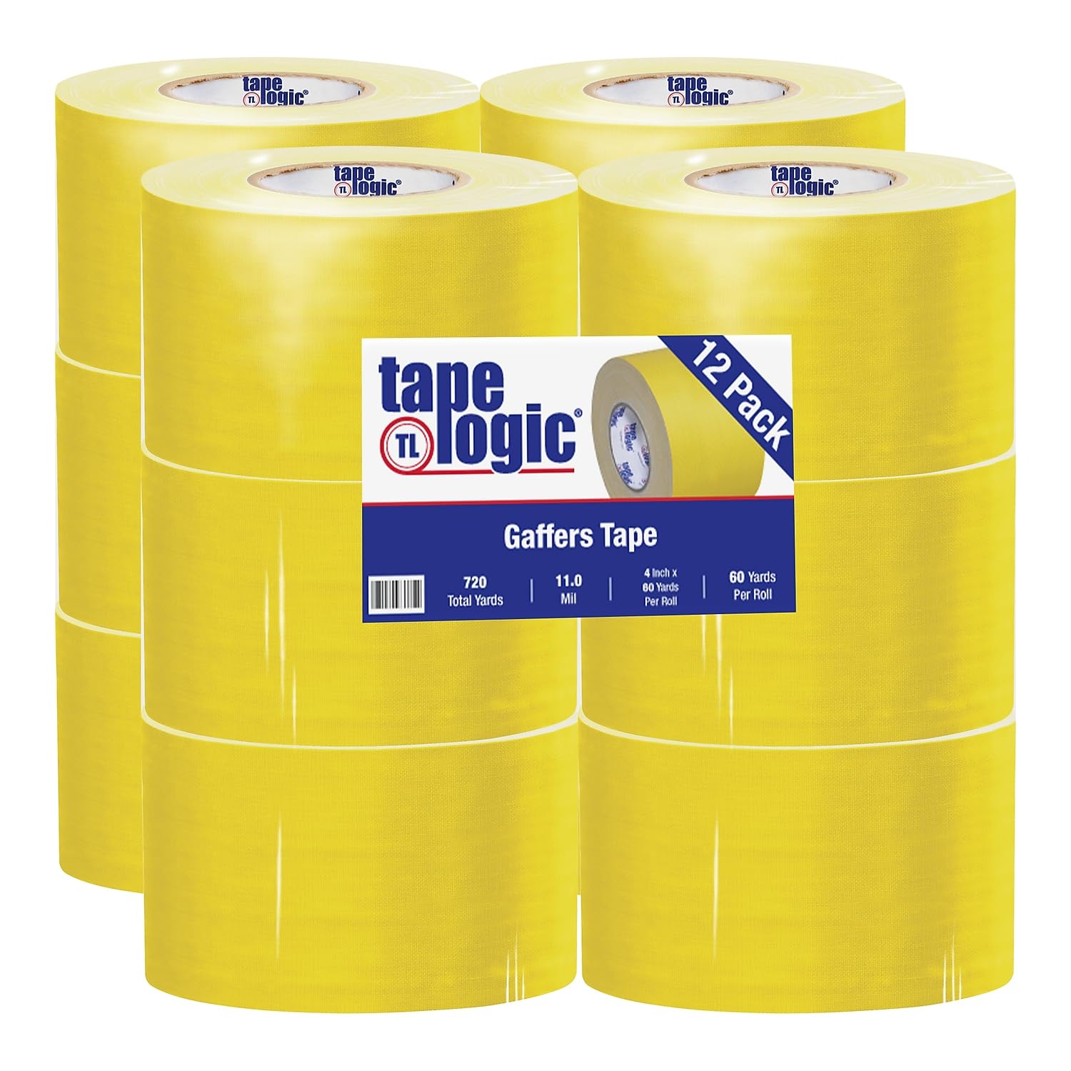 Tape Logic Gaffers Tape - 11 Mil Thick, 4 Inch x 60 Yards, Yellow (12 Rolls per Case) - Professional Grade Cloth Tape for Stage, Film, Photography & Event Setup