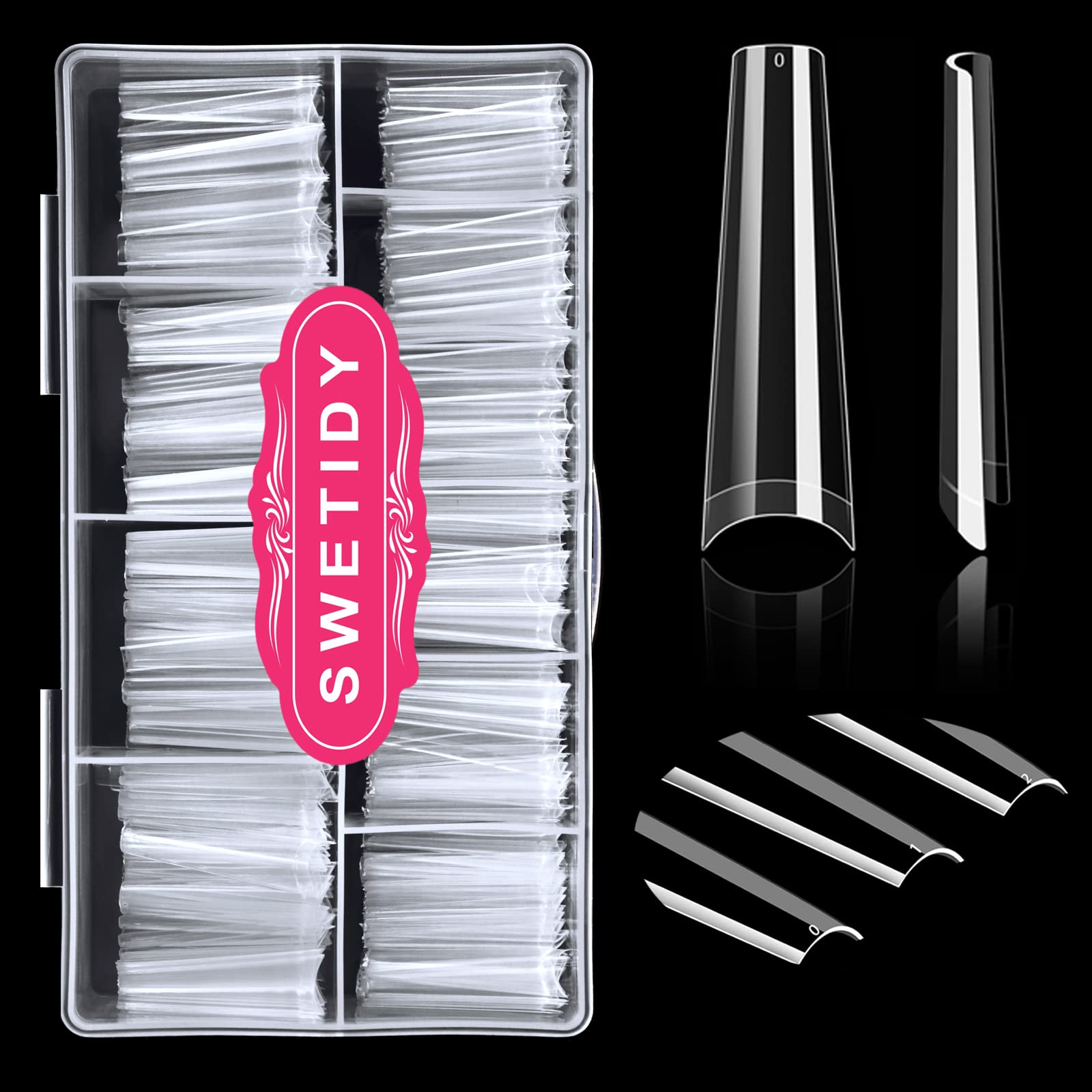500Pcs XXL No C Curve Coffin Nail Tips - Professional Acrylic Nail Extension Kit with 10 Sizes, Clear Half Cover Long Fake Nails for Salon & DIY Manicure | Perfect for French Nail Art, Ballerina Shape & Special Occasions