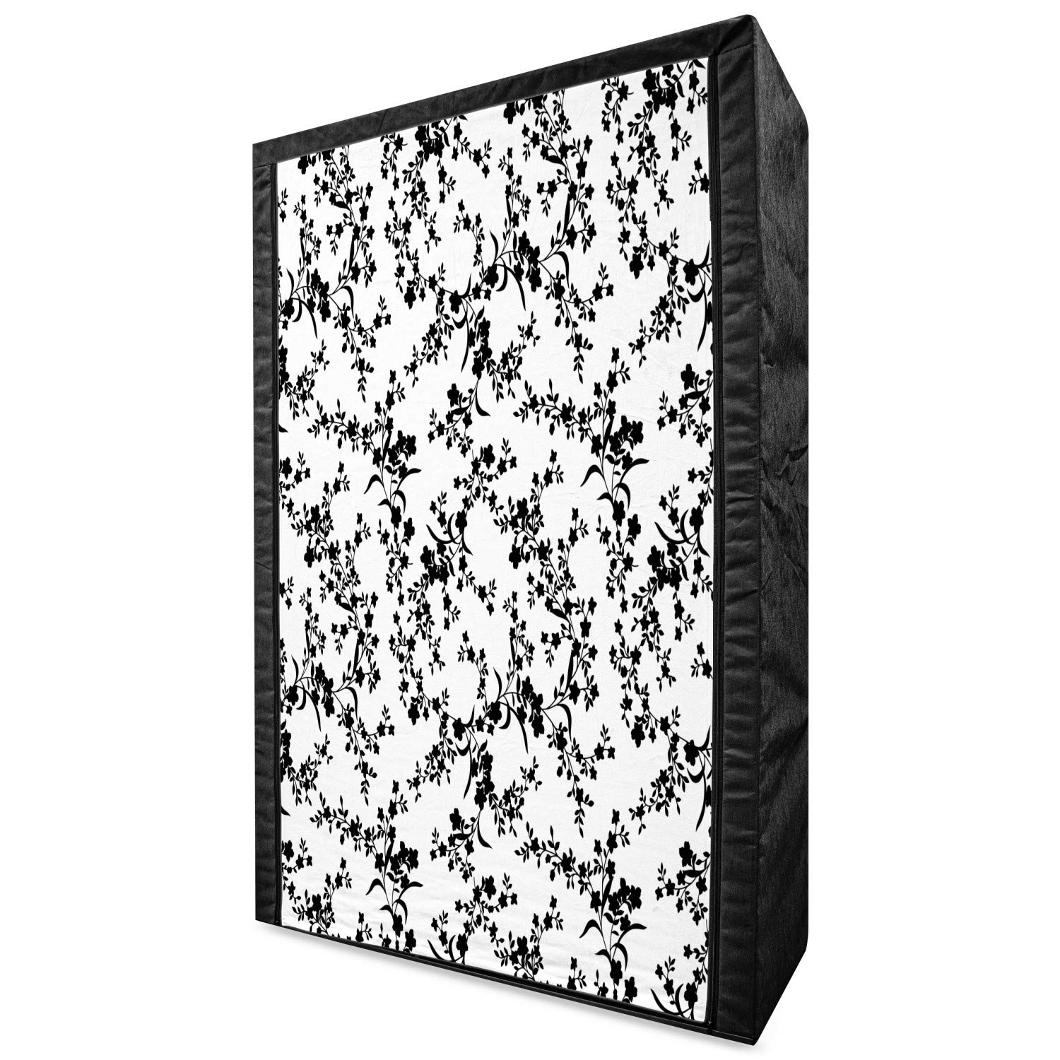 Ambesonne Floral Portable Fabric Wardrobe - Victorian Style Curved Flower Baroque Design with Shelves, 42.5 Inch Clothing Organizer & Storage Closet in Black & White - Perfect for Bedroom, Closet Organization & Small Space Storage Solutions