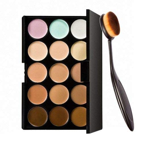 ClubComfort 15 Colors Contour Face Cream Makeup Concealer Palette - 15g with Makeup Brush for Highlighting & Contouring - Perfect for Professional Makeup Artists & Beginners (Wedding, Photo Shoots, Daily Use)