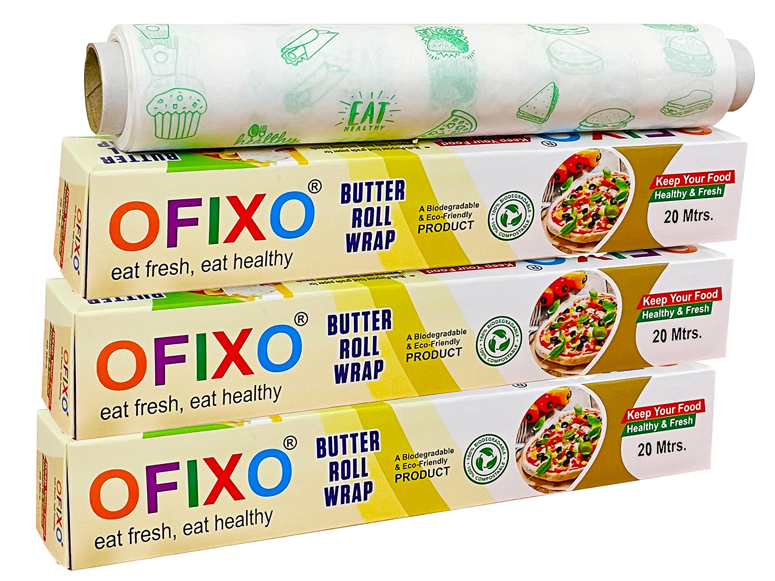 OFIXO 20 Meter Food Wrap - Multipurpose Plastic Food Wrapping Paper for Kitchen, Freezer & Meal Prep (Pack of 3) | BPA-Free, Cling Film for Fresh Food Storage & Leftovers