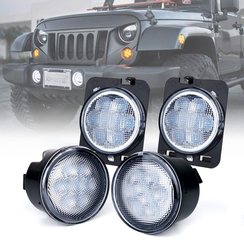 Xprite LED Turn Signal & Side Marker Lights Kits for 2007-2018 Jeep Wrangler JK & Wrangler Unlimited - Clear Lens, Bright & Durable Replacement Lights for Off-Road & Night Driving