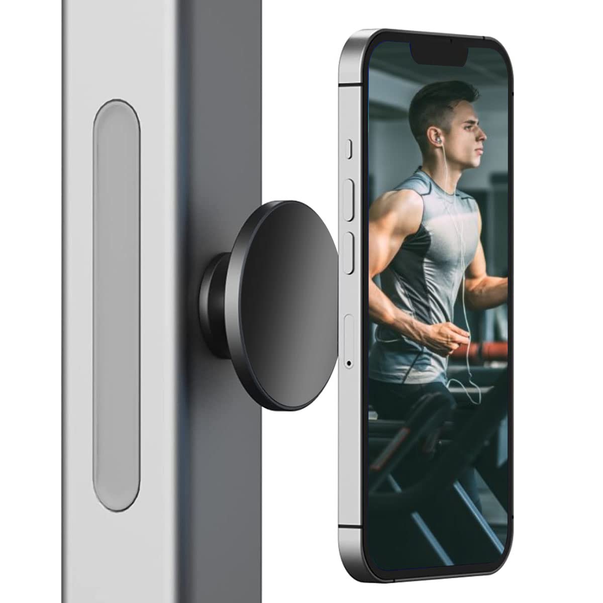 Magnetic Phone Holder for Gym Equipment - 360° Rotation MagSafe Compatible with iPhone 13/12 Series (Black) | Perfect for Workouts, Running & Fitness Tracking