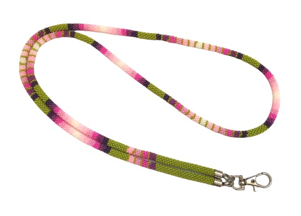 Extra Long Native Style Beaded Lanyard - Flower Beaded ID Badge Holder for Work, Events & School | Pink American Native Card Holder with Beaded Design