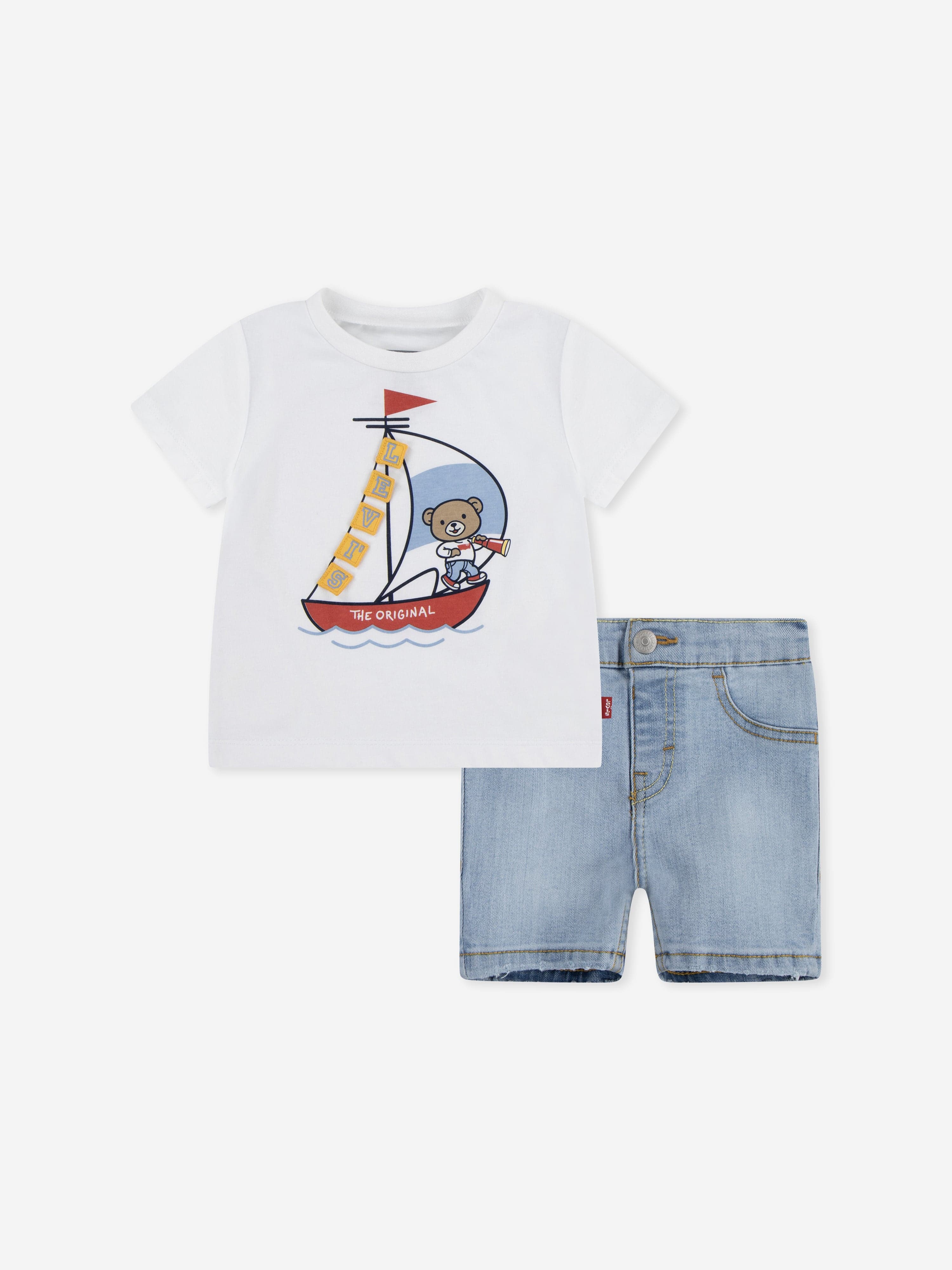 Baby Boys 3D Sailing Denim Outfit Set - Cute White Sailboat Print Romper & Hat - Perfect for Newborn Photoshoots, Beach Vacations & Summer Outings