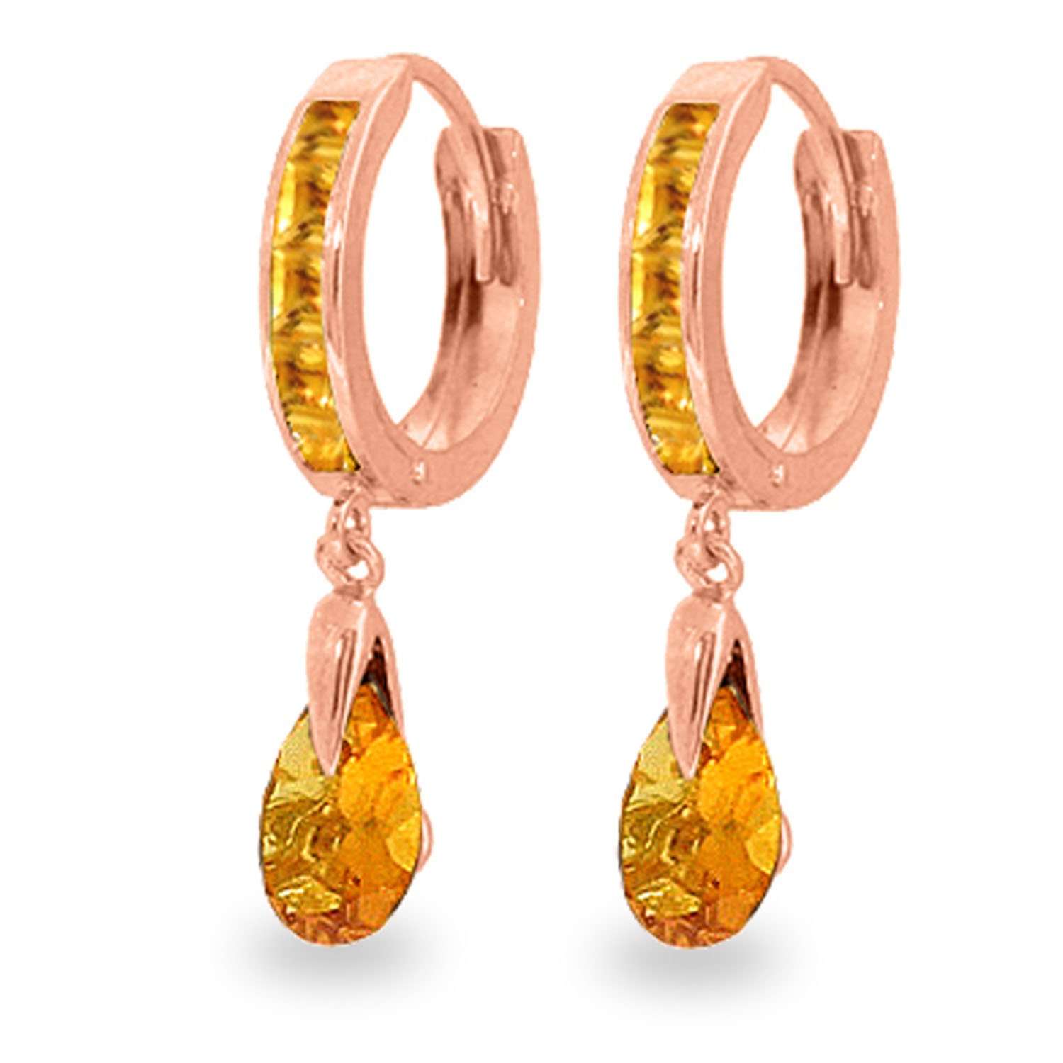 14K Rose Gold Huggie Hoop Earrings with Genuine Citrine Gemstones - Elegant Everyday Jewelry for Women, Perfect for Gifts & Special Occasions