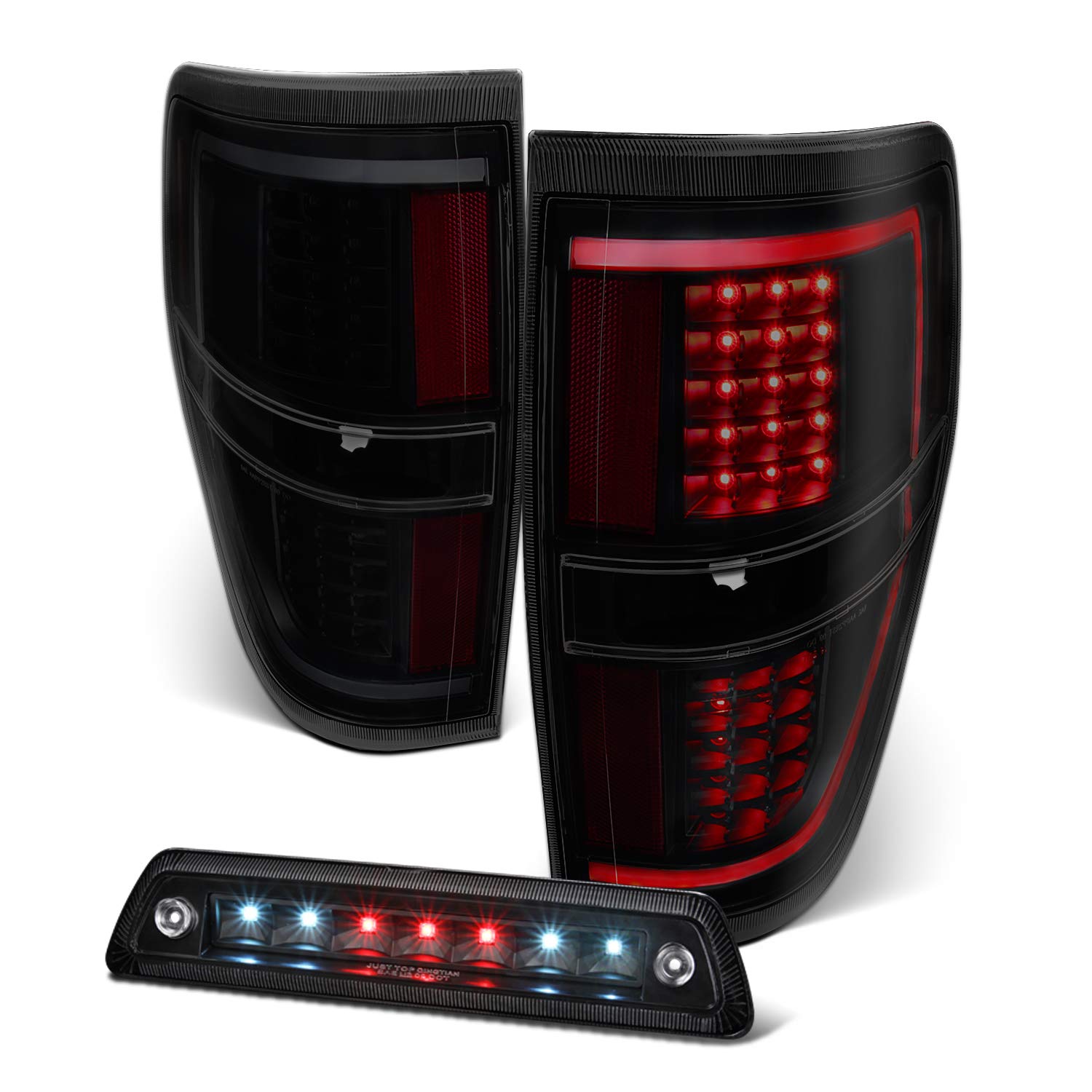 AKKON Full LED Black Smoked Tail Lights + 3rd Brake Lamp for 2009-2014 Ford F150 Pickup Truck - Upgrade Your Truck's Style & Safety for Night Driving & Off-Road Adventures