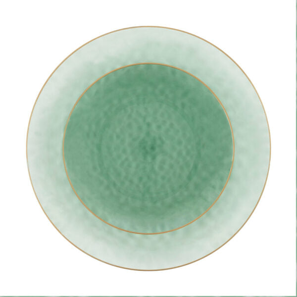40-Piece Green & Gold Hammered Round Plastic Dinnerware Set - 20 Servings, Eco-Friendly & Durable - Perfect for Parties, Picnics, and Outdoor Dining