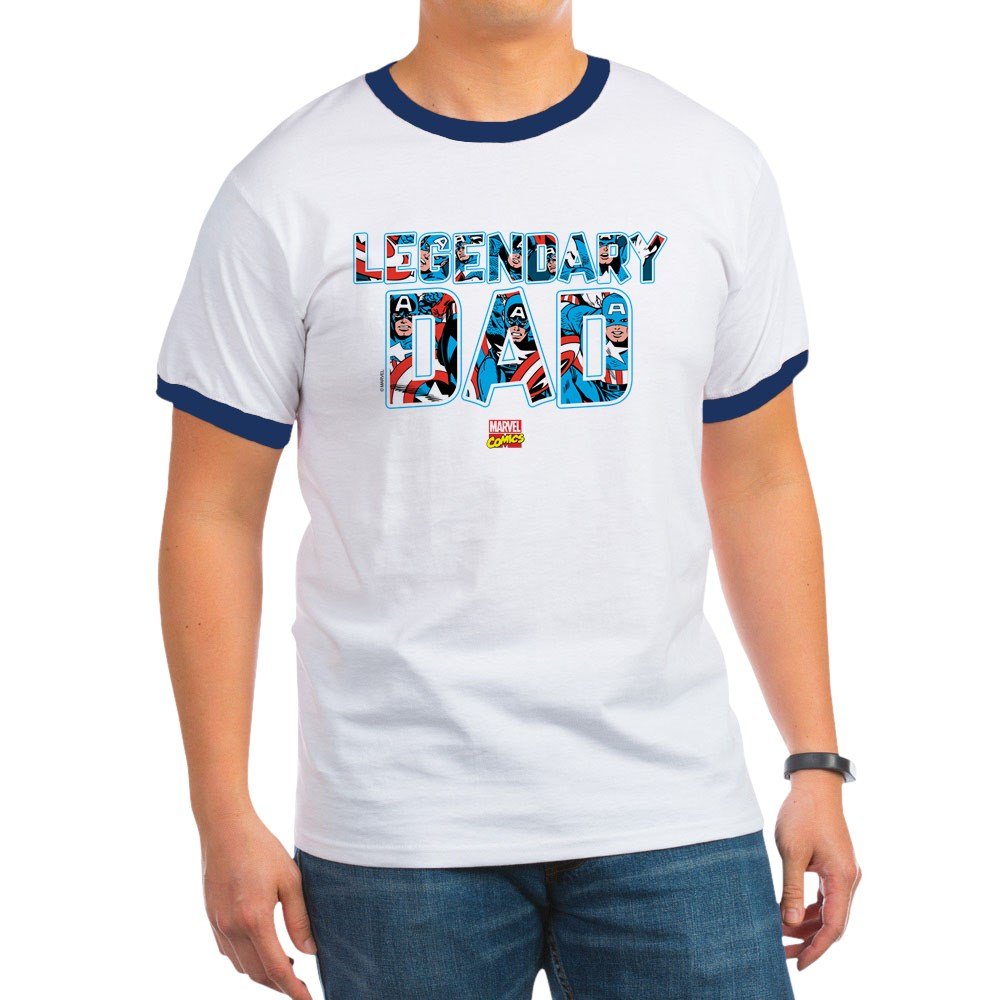 Captain America Dad Ringer T-Shirt - Vintage Style Graphic Tee for Father's Day Gifts | Superhero Apparel for Men, Casual Wear & Comic Con Outfits